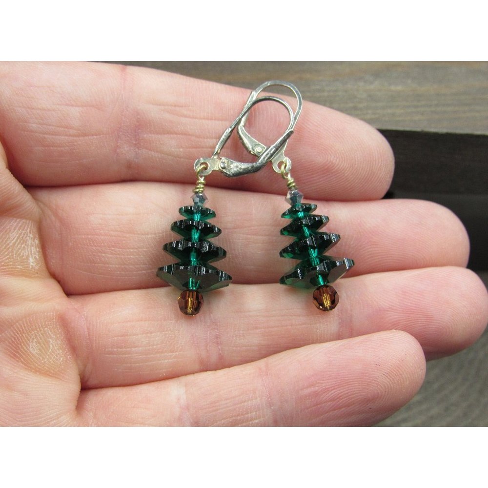 Sterling Silver Rustic Christmas Tree Dangle Earrings